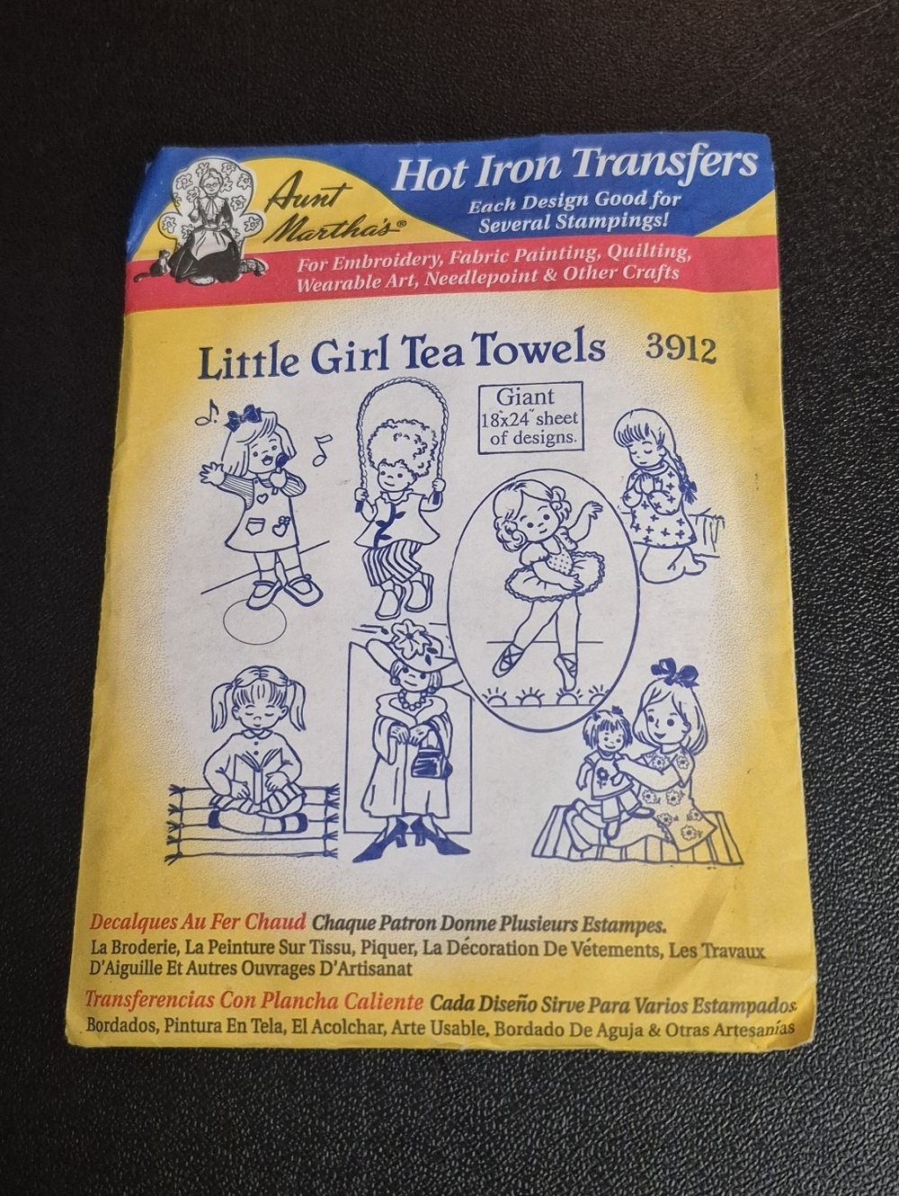 Vtg Aunt Martha's Hot Iron Transfers 3843 Bunnies 3912 Little Girls Lot of 2 NOS